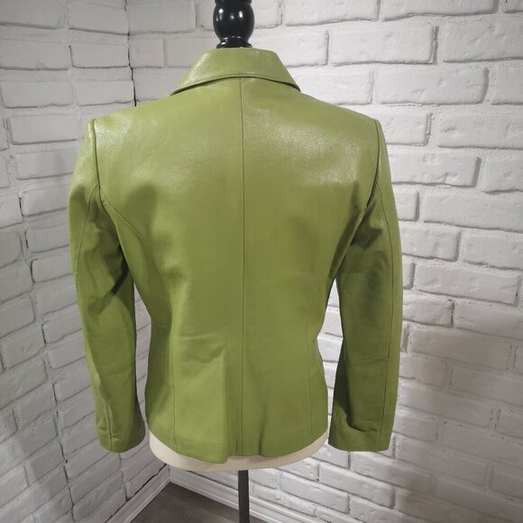 Catherine Stewart Ladies Size Medium Lime Green Leather Jacket / Blazer - Picture 2 of 11